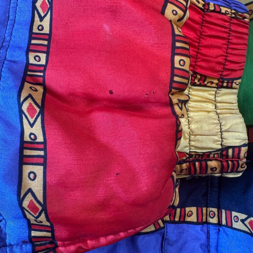 Vintage FU DA International Jacket Sz XL Multicolor 100% Silk Puffer Bomber - Picture 5 of 6